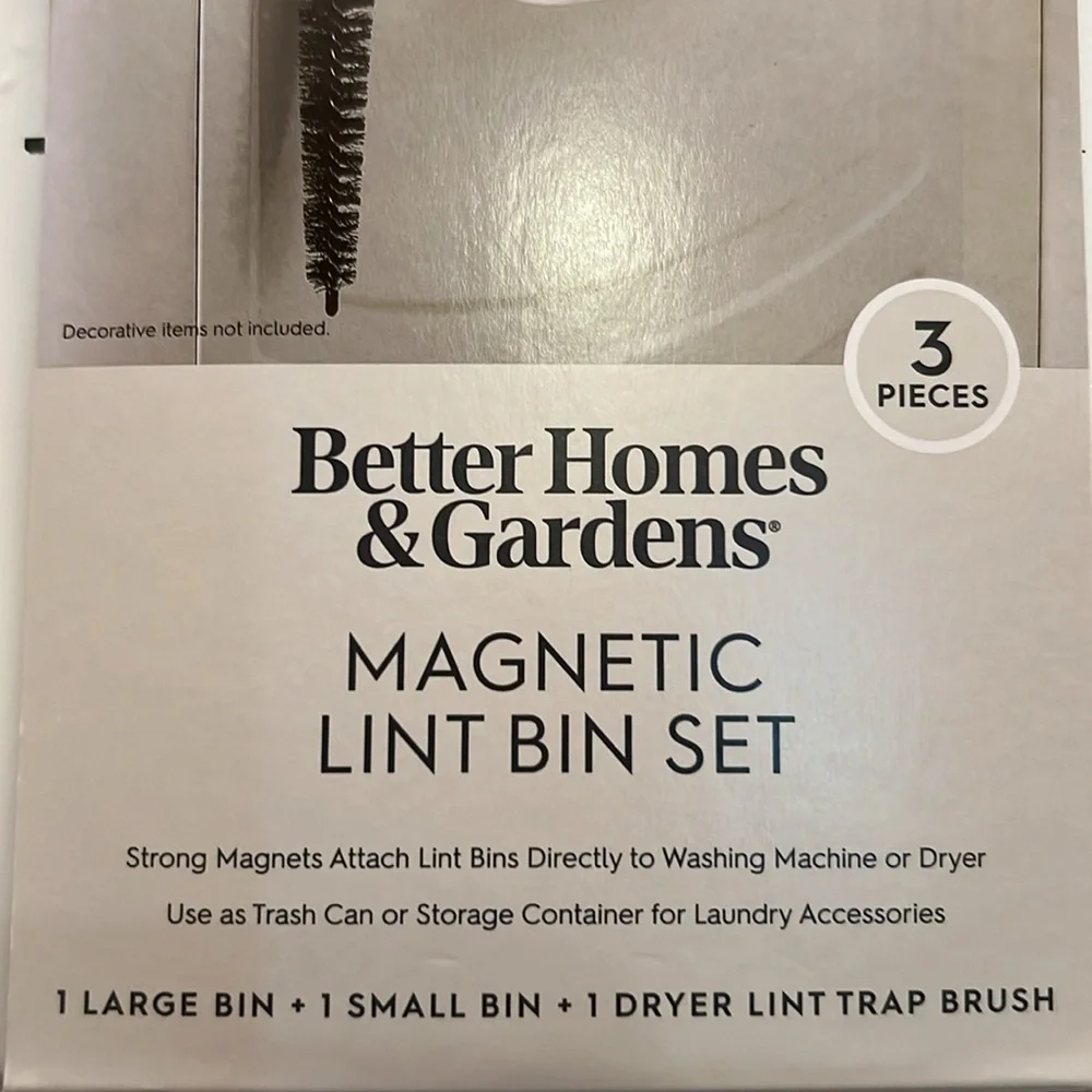 BHG Magnetic Lint Bin Set Large Bin, Small Bin & Dryer Lint Trap Brush NWT - Picture 3 of 6